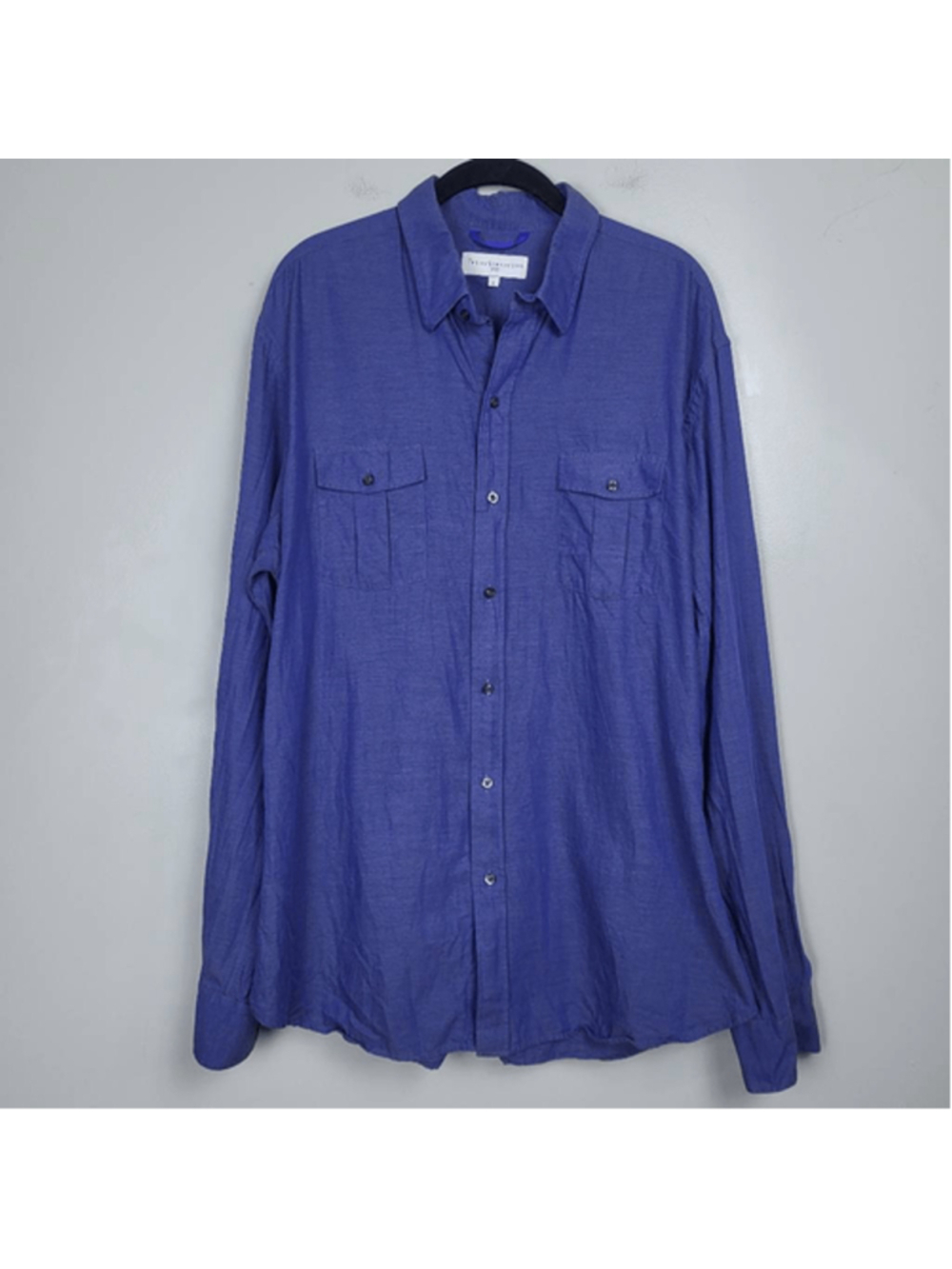Teddy Stratford Mens Button Up Hidden Zip Shirt XXL Blue 2 Pocket Long Sleeve